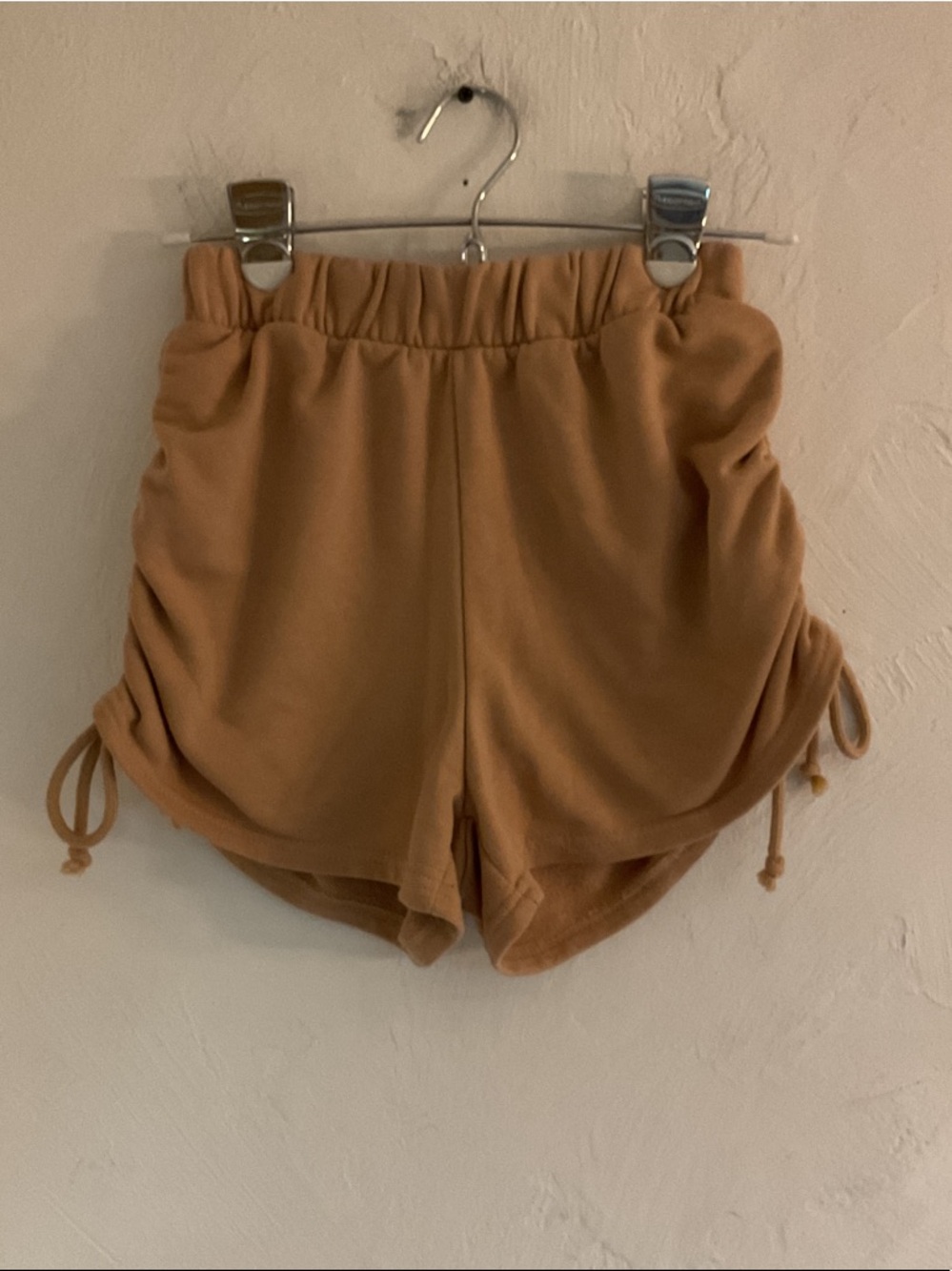 Sale! Forever 21 Ruched Side Drawstring Shorts Size S Tan/Camel